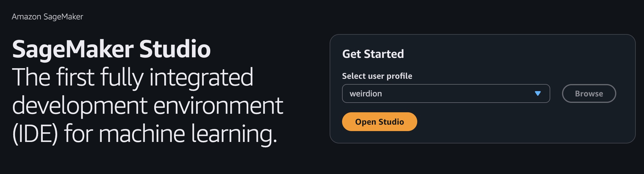 Screenshot of Sagemaker Studio with user profile
